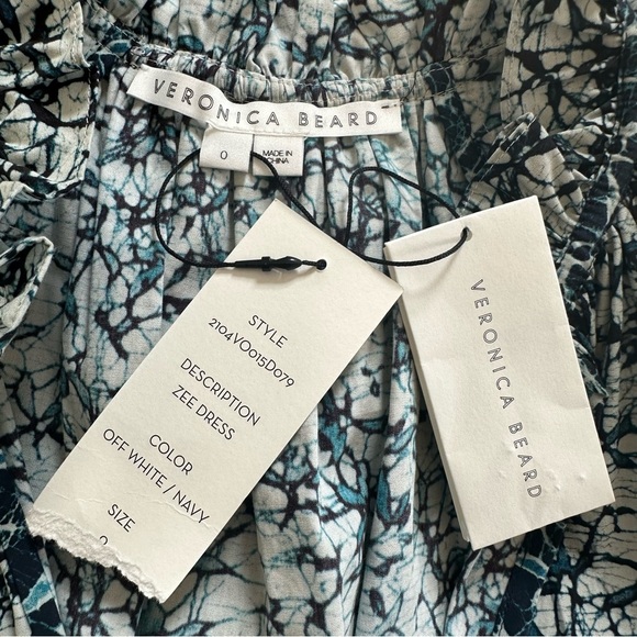 VERONICA BEARD TIERED RUFFLE COTTON ZEE DRESS - OFF WHITE/NAVY- SIZE 0 - Picture 5 of 12
